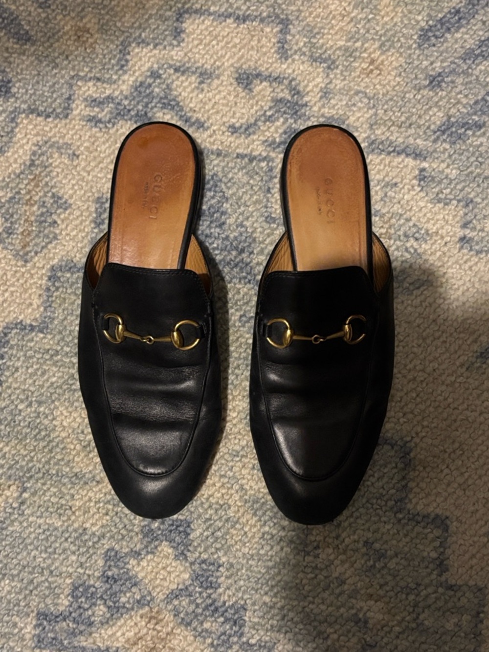 Gucci Black Leather Horsebit Backless Loafers